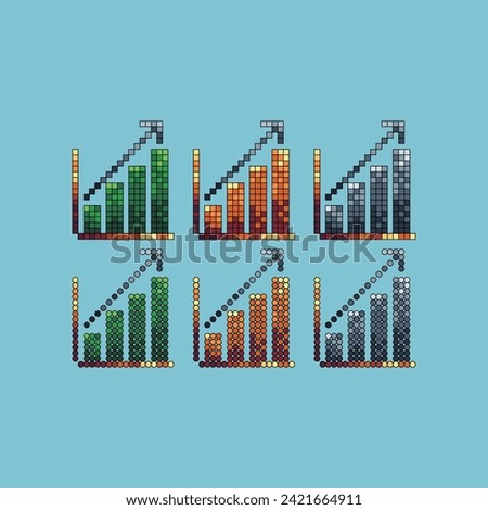 Pixel art stroke sets icon of up rise graph logo variation color rising money icon on pixelated style. 8bits Illustration, perfect for design asset element your game ui. Simple pixel art icon asset.