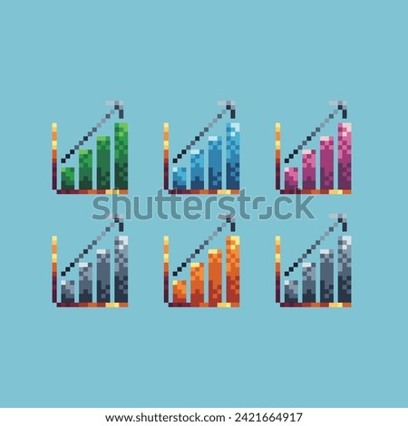 Pixel art sets icon of up rise graph logo variation color rising money icon on pixelated style. 8bits Illustration, perfect for design asset element your game ui. Simple pixel art icon asset.