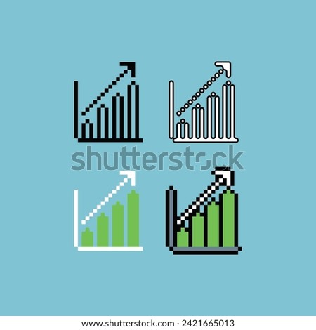 Pixel art outline sets icon of up rise graph logo variation color rising money icon on pixelated style. 8bits Illustration, perfect for design asset element your game ui. Simple pixel art icon asset.