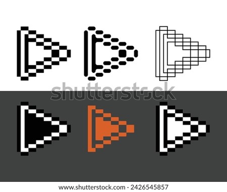 Pixel art outline set icon of play button in variation color.Play button icon on pixelated style 8bits perfect for game asset or design asset element for your game design. Simple pixel art icon asset.