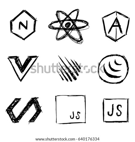Javascript framework vector icons in a hand doodled style.