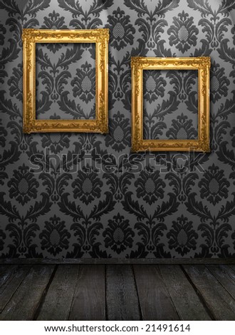 Gold frames, retro wallpaper, spotlights from above, similar available in my portfolio