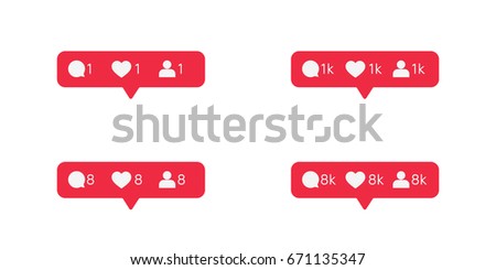 Red tooltip set about new comments, likes and subscribers. Vector illustration. Eps10 Vector. White background.