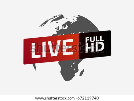 Live full HD button. Globe. Sign, emblem, logo. Template for citybanner, website, design, cover, infographics. Vector illustration. Light background. Eps10.