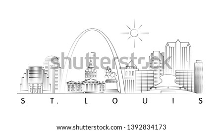 St. Louis, Missouri skyline minimal linear vector illustration and typography design 