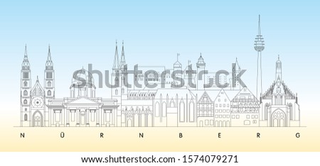 Nürnberg or Nuremberg skyline minimal linear vector illustration and typography design, Germany