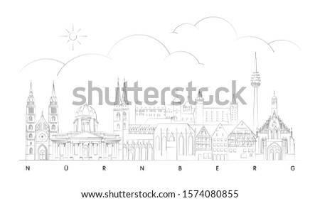 Minimal Nürnberg or Nuremberg skyline vector illustration and typography design, Germany