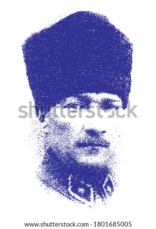Ataturk or Atatürk, Mustafa Kemal. Minimal linear pen sketch vector illustration