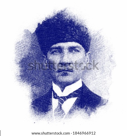 Pen sketch illustration of the Ataturk or Mustafa Kemal.