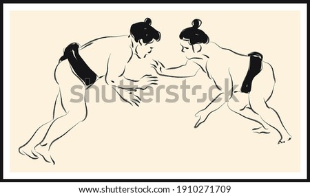 Sumo wrestler sketch. Vector poster. Living room poster, wall decoration poster
