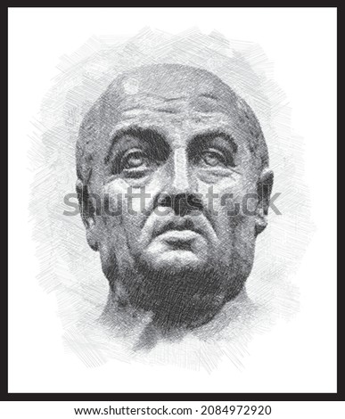 Pencil sketch drawing of the Seneca or Seneca the Younger roman philosopher. (c. 4 BC – AD 65). Poster, Wall Decoration, Postcard, Social Media Banner, Brochure Cover Design Background. Vector Pattern