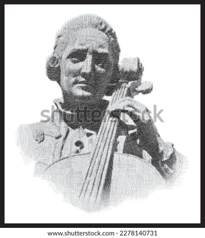 Luigi Boccherini portrait bust pen sketch illustration. Italian composer and cellist. Poster, Wall Decoration, Postcard, Social Media Banner, Brochure Cover Design Background. Vector Pattern.