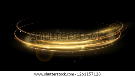 Vector illustration of golden abstract transparent light effect isolated on black background, sparcles and light lines in golden color. Abstract background for science, futuristic, energy technology