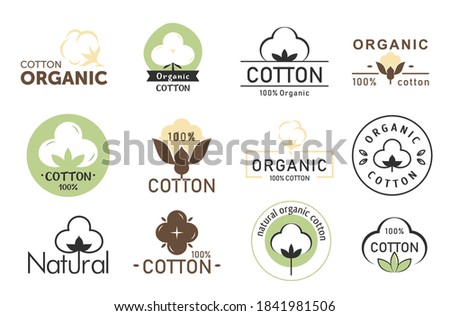 Vector illustration set of cotton logos, eco fabric, organic cotton logos collection isolated on white background