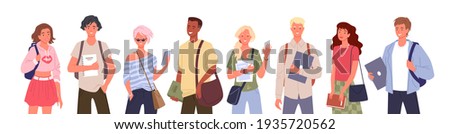 Student people diversity set, young multinational group of man woman diverse characters