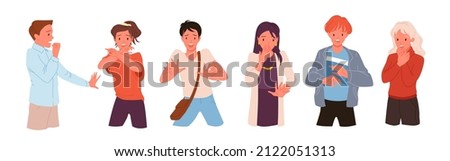 Cartoon adult and teen persons with fear and panic on face, nervous man and woman with problems, shock and phobia, frightened characters isolated on white. Scared people set vector illustration Сток-фото © 