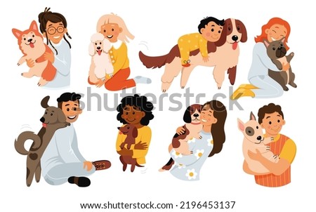 Similar – Image, Stock Photo Kids hugging dog on beach