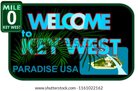 Key West - is an island and city in the Straits of Florida on the North American.Key West is the southernmost city in the United States.Vector image.EPS 8.
