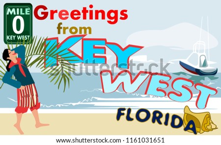 Key West - is an island and city in the Straits of Florida on the North American.Key West is the southernmost city in the United States.Vector image.EPS 8.