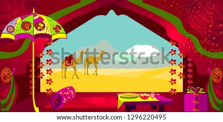  Colorful Rajasthan travel background.Vector for design invitation, card, wallpaper,banner or poster.