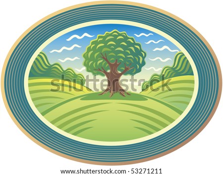 Summer landscape with a green tree in the middle