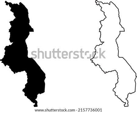 Basis silhouettes on white background. Map of Malawi