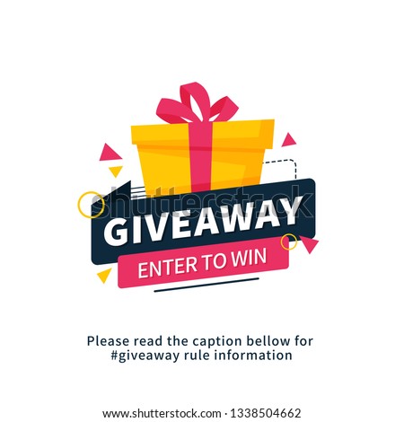 Giveaway enter to win poster template design for social media post or website banner. Gift box vector illustration with modern typography text style.