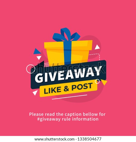 Giveaway poster template design for social media post or website banner. Gift box vector illustration with modern typography text style.