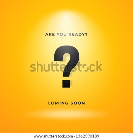 Mystery item coming soon poster background. Yellow backdrop with bright spotlight and calligraphy text illustration.