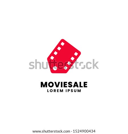 Movie sale promotion shop logo design. Film strip with price tag vector illustration for movie market store discount concept graphic template.