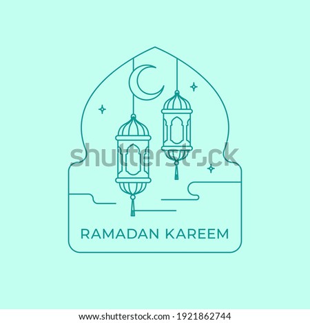 Islamic lantern lamp on mosque window ornament vector illustration badge design for ramadan and eid fitr template Imagine de stoc © 