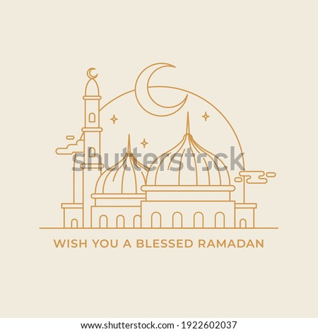 Great mosque landscape monoline modern hand drawing style vector illustration for ramadan eid template Imagine de stoc © 
