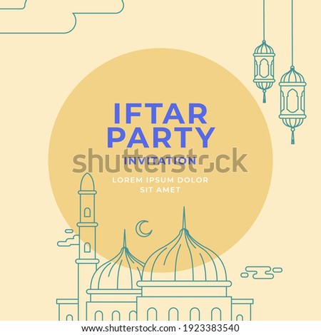 Iftar party invitation poster template design with mosque and lantern lamp monoline vector illustration Imagine de stoc © 