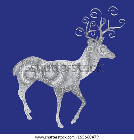 silver deer on a blue background.