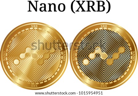 Set of physical golden coin Nano (XRB), digital cryptocurrency. Nano (XRB) icon set. Vector illustration isolated on white background.