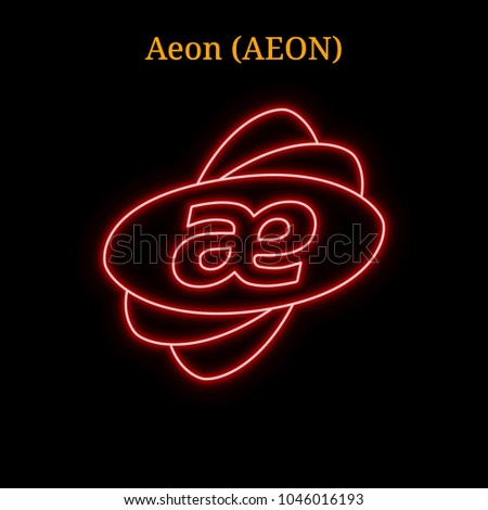 Red neon Aeon (AEON) cryptocurrency symbol. Vector illustration eps10 isolated on black background