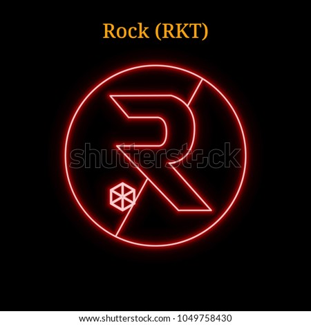 Red neon Rock (RKT) cryptocurrency symbol. Vector illustration eps10 isolated on black background