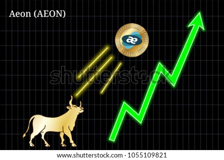 Gold bull, throwing up Aeon (AEON) cryptocurrency golden coin up the trend. Bullish Aeon (AEON) chart