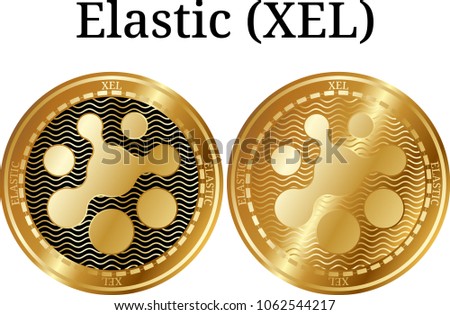 Set of physical golden coin Elastic (XEL), digital cryptocurrency. Elastic (XEL) icon set. Vector illustration isolated on white background.