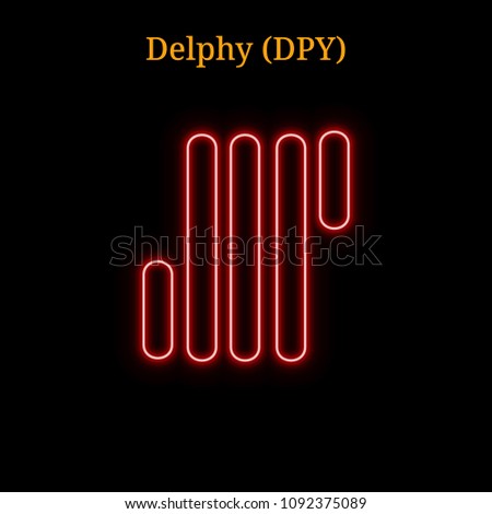 Red neon Delphy (DPY) cryptocurrency symbol. Vector illustration eps10 isolated on black background