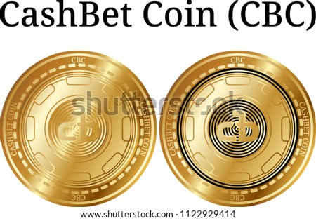 Set of physical golden coin CashBet Coin (CBC), digital cryptocurrency.  icon set. Vector illustration isolated on white background.