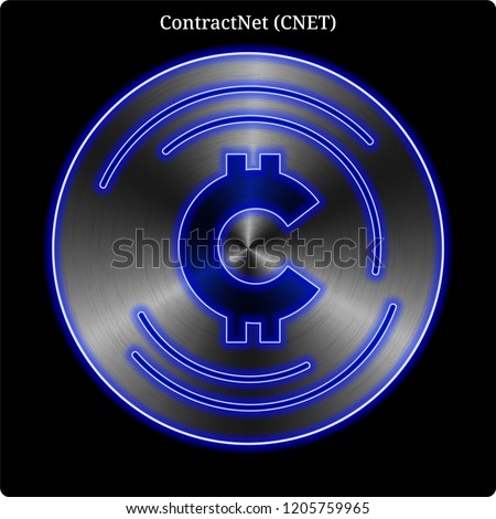 Metal ContractNet (CNET) cryptocurrency coin with blue neon glow.