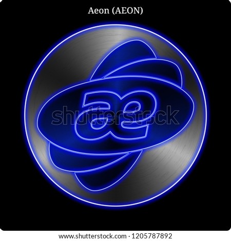 Metal Aeon (AEON) cryptocurrency coin with blue neon glow.
