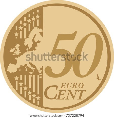 Vector 50 euro cent coin reverse isolated on white background