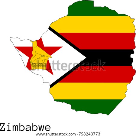 Vector Zimbabwe map silhouette, painted in colors of a national flag