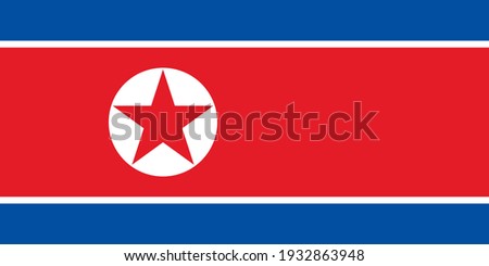 national flag of North Korea in the original size and colours and proportions (1:2)