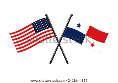 national flags of Panama and Usa crossed on the sticks in the original colours