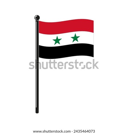 national flag of Syrian Arab Republic in the original colours and on the stick