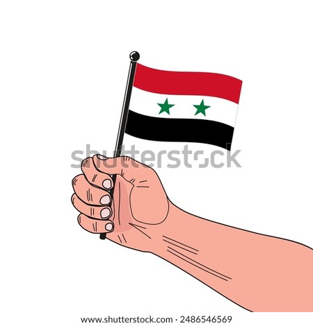 national flag of Syrian Arab Republic in the original colours and on the stick