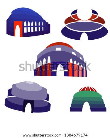 five albert hall logos on a white background, made in red, green and blue.